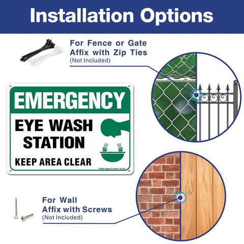 Two Pack Emergency Eye Wash Station Sign Keep Area Clear Sign 10 By 7 Inches Rust Free Aluminum Installation Options