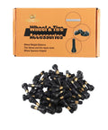 50-pack TR600HP high-pressure brass tire valve stems for tubeless tires; black stems with brass collars.
