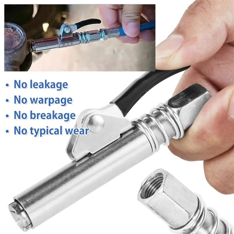 Grease Coupling Kit With 30cm Hose For Auto And Machinery Maintenance Flexible Reach One Hand Handle showing leak-tight use