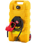 Heavy Duty 15 Gallon Gas Can With Manual Transfer Pump And 10 Feet Hose, Portable Gas Caddy With Wheels, Leak Proof Fuel Tank, Yellow