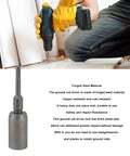 Heavy-Duty Sds Plus Hammer Drill Ground Rod Driver Bit Forged Steel T Post Stake Driving Tool With Multi-Purpose Electrical Rebar Sign Post Installation Accessory 65Mm shown in use with power drill.