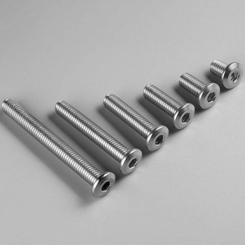 1/4-20 Flat Head Socket Cap Screws Set, 3 Inch, 20 Pack, Full Thread, 304 Stainless Steel bolts neatly arranged in a row