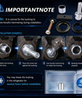 Installation guide for Front CV Axle Bearing Puller And Seal Installer Tool Kit showing bushing placement and tools.