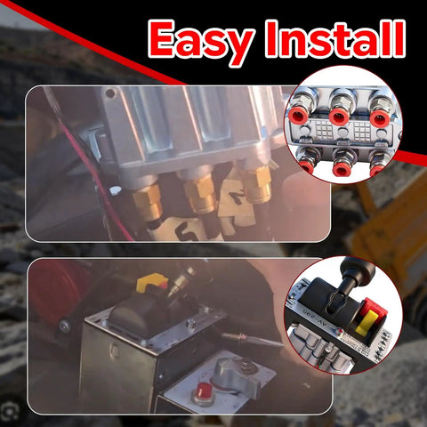 PTO Air Shift Control Valve With Push To Connect Fittings for dump truck hydraulic, highlighting easy installation process.
