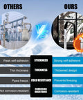 Comparison of pipe insulation showing advantages of Eight Pack Pipe Insulation Foam Tubes With Self Adhesive Aluminum Foil Wrap.
