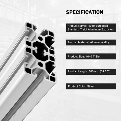 4 Pack 4040 Aluminum Extrusion T Slot 800mm Silver With 40x40 T Slotted Framing European Standard Anodized Linear Rail For 3D Printer Builds CNC Projects And DIY Machine Frames, cut end view