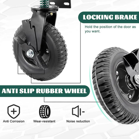 8 Inch Gate Wheel With Brake Heavy Duty Caster For Metal And Wood Fences 600Lb Capacity 360 Degree Rotation Spring Loaded