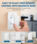 Smooth Operator Wireless Dimmer Plug For Home Lighting, Remote Control Adapter on wall, showing magnetic base placement options.