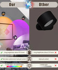 Comparison of Four Pack Wireless Wall Sconce Lights With Remote, showing colorful lighting vs simple black light fixture.