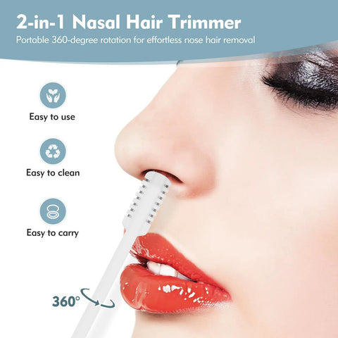 5 Piece 2 In 1 Nose Hair Cutter Set With Double Sided Trimmer Portable 360 Degree Rotating Manual Nasal Hair Groomer White in use