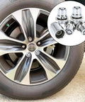 M12 X 1.5 Wheel Lock Lug Nut Set With Key displayed on a vehicle wheel, showcasing rugged steel construction for anti-theft security.