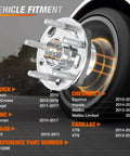 Beefy Front Or Rear Wheel Hub Bearing Assembly 5 Lug OEM 513288 Fits Chevy Equinox Malibu Impala GMC Terrain Cadillac XTS CTS Buick Regal Lacrosse 2010 To 2017 with vehicle fitment list in background.