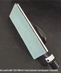 50 Pieces Of 70x198mm Dry Mesh Sandpaper Sheets Perfect For Car Paint Putty And Woodworking Projects With Hand Grit Control, shown mounted on a hand planer.