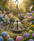 Hanging Solar Bird Bath Fountain Upgrade 3-Layer Cascading Water Feature For Outdoor Garden Decor Ideal For Patio, Yard, Backyard and Lawn, Solar Powered