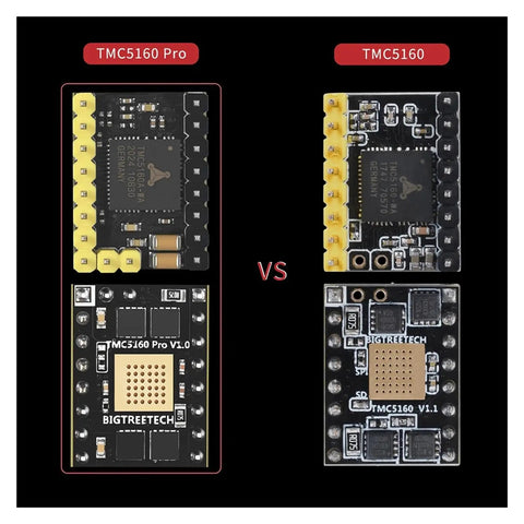 Comparison of TMC5160 Pro and standard TMC5160 stepper driver modules in Beefed Up Stepper Driver Kit For 3D Printers, TMC5160T Pro V1.0 2 Pack.