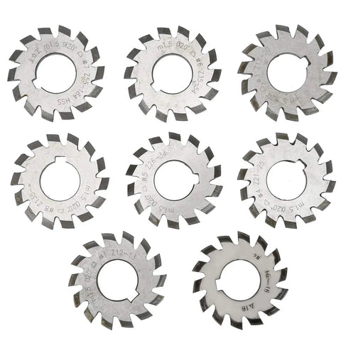 Pro Grade High Speed Steel Gear Cutter Set For Gear Milling 20 Degree Cutting Tool For Machine Shops 8 Pieces Industrial Quality