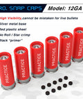 Image of 12 Gauge Snap Caps Training Dummy Rounds, Reusable Dry Fire Practice Rounds Close To Real Weight For Safe Loading, Unloading, Chambering And Malfunction Drills, 6 Pack with red shells and silver bases.