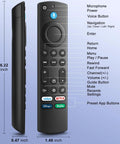 Universal Voice Remote Replacement For Fire TV And Smart TVs Including Insignia Toshiba And Pioneer Models From Omni Series To 4 Series With Easy Setup And No Fuss Plug And Play Compatibility showing button layout and dimensions