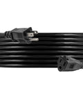 Outdoor Extension Cord 15 Feet Grounded Heavy Duty 16 AWG 3 Prong ETL Listed Black coiled showing prongs