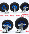 Tough As Nails Heavy Duty Industrial Casters With 8In And 10In Pneumatic Rubber Tires showcasing fixed and swivel designs.