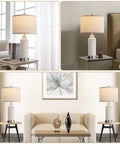 Set of 2 Modern Touch Table Lamps for Living Room and Bedroom, 3-Way Dimmable Nightstand Lamps With 2 USB Ports, White Ceramic End Table Bedside Lamps, LED Bulbs Included in living room and bedroom settings