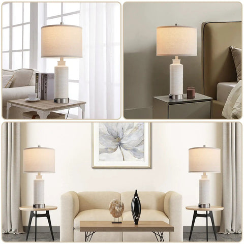 Set of 2 Modern Touch Table Lamps for Living Room and Bedroom, 3-Way Dimmable Nightstand Lamps With 2 USB Ports, White Ceramic End Table Bedside Lamps, LED Bulbs Included in living room and bedroom settings
