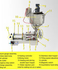 Horizontal Pneumatic Paste Liquid Filling Machine With Heating And Stirring Function Stainless Steel Dual Nozzle 100 To 1000 Ml Capacity, detailed parts labeled.