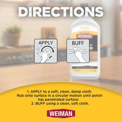 directions for using Revive Your Wood Furniture And Kitchen Cabinets With This Deep Cleaning Polish Bundle to apply and buff.