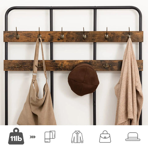 Spacious Rustic Brown Hall Tree With Bench And Coat Rack All In One Mud Room Storage With 12 Double Hooks And Shoe Organizer
