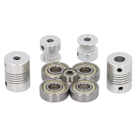 LM8UU Linear Bearing Upgrade Kit For 3D Printers With Motor Shaft Coupler And GT2 Timing Belt Pulleys Featuring Heavy Duty Stainless Steel And Aluminum Alloy Parts For Rock Solid Zero Wobble Printing On i3 Rigs