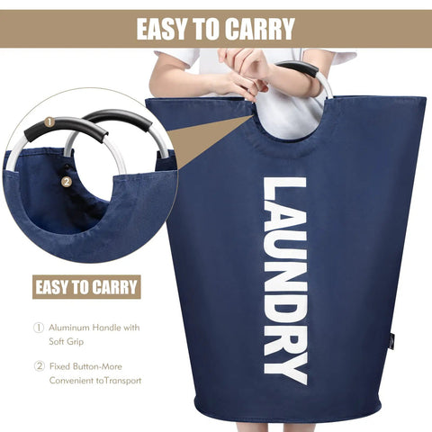 Big Ol 95L Large Collapsible Laundry Basket With Freestanding Tall Hamper Foldable Washing Bin Aluminum Handle Soft Grip.