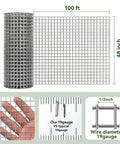 Heavy Duty Beefed Up Hot Dipped Galvanized After Welding Hardware Cloth Half Inch Welded Wire Fence Roll 48 By 100 Feet, 19 Gauge For Garden Protection, Poultry, Rabbits, Rodents, Gophers And Snakes, Plant Support And Netting, 1/2 inch mesh