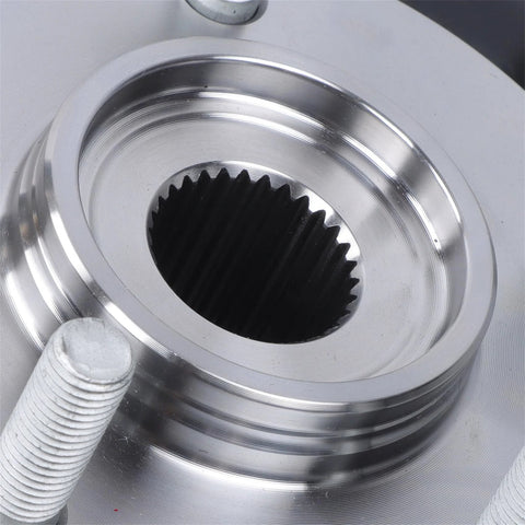Close-up view of the front left wheel hub bearing steering knuckle assembly replacement for Sonata 2006 2010 model.