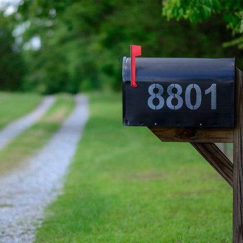 Easy DIY Curb Address Stencil Kit With 0-9 Reusable Plastic Number Stencils on mailbox roadside view