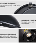 Close-up details of the Dusk To Dawn Exterior Farmhouse Barn Light 18 Inch Diameter Gooseneck Fixture showcasing photocell sensor.