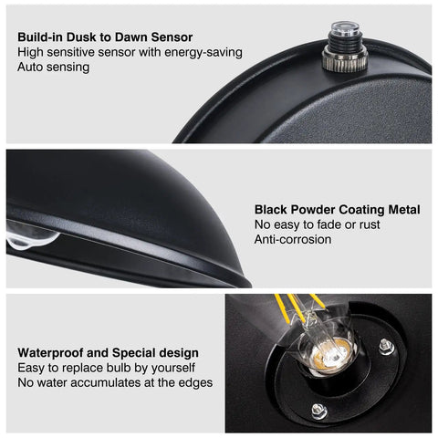 Close-up details of the Dusk To Dawn Exterior Farmhouse Barn Light 18 Inch Diameter Gooseneck Fixture showcasing photocell sensor.