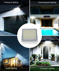 Two Pack 300W Solar Flood Lights Outdoor Security Lamps With 24,000 Lumens LED, IP67 Waterproof illuminating various areas