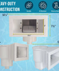 Wide Mouth Thru Wall Above Ground Pool Skimmer Kit With Beefy ABS Construction shown with dimensions.