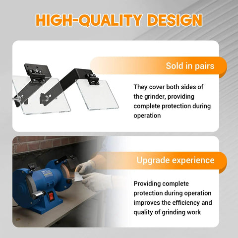 Universal Bench Grinder Safety Shields Tough As Nails Guard with acrylic covers installed on a bench grinder.