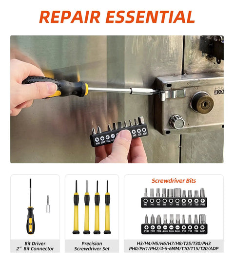 Using 40 Piece Home Tool Set With Plastic Toolbox Storage Case And Chrome Vanadium Hand Tools Including Hammer Pliers Tape Measure Screwdrivers And Bits For Quick DIY Projects And Everyday Home Repairs on lock