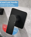 Wall Mount Shower Valve Rough-In Kit With Single Handle Tub Shower Mixer, Matte Black Bathroom Trim showing hot and cold handle