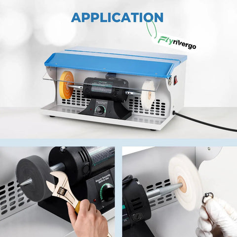 Heavy Duty 800W Jewelry Polishing Machine Features Bulletproof Iron Build And Wide Base For Zero Wiggle Smooth Operation And Rapid Stone Shine Up For Pros And Weekend Warriors with polishing wheels visible.