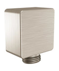 Brushed Nickel Square Drop Ell Handheld Shower Wall Connector With Half Inch IPS Connections No Brainer Upgrade For Handheld Heads And Sliding Bar A721BN, close-up of connector angle