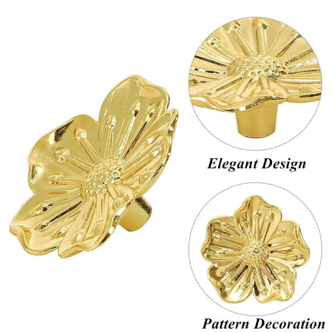 Close-up of vintage gold flower cabinet knob, 1.5 inch wide solid metal, perfect for kitchen or bedroom upgrades. Kickstart Your Home Refresh With Vintage Gold Flower Cabinet Knobs And Brass Drawer Pulls An Eight Piece Hardware Set Delivering Next Level Swag To Every Kitchen Or Bedroom.