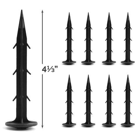 Eight hard plastic stakes for 17-Inch Downspout Splash Block And Gutter Extender Kit, 4 Pack, brown, protects from runoff and erosion.