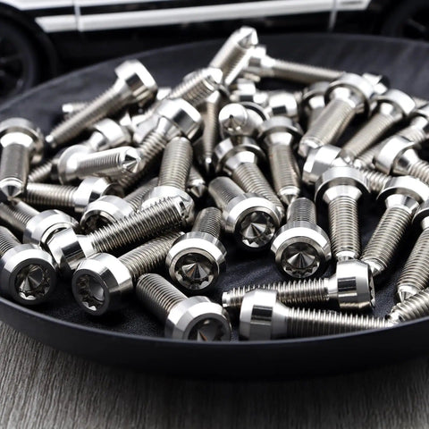 Beefed-Up Ultra Light Titanium Bolt M7x24.5mm With 1.0mm Pitch And 12 Point Spline Socket Forged Head For BBS Wheel Mods Gr5 Ti Fasteners
