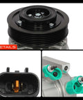 Built Tough AC Compressor With Clutch Straight Swap Kit For Hyundai Sonata And Kia Optima 2011 Through 2014 Vs16e Model close-up of six groove pulley and connectors.