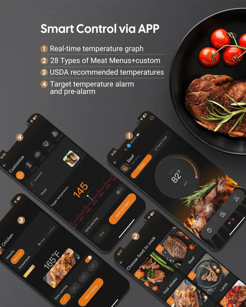 Wireless Meat Thermometer With Dual Probes For Grilling And Smoking Bluetooth 5.4 And WiFi 5G Connection app interface