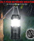 4 Pack Solar Camping Lanterns Rechargeable LED with USB solar and AA battery power in rain hanging on tree for emergencies