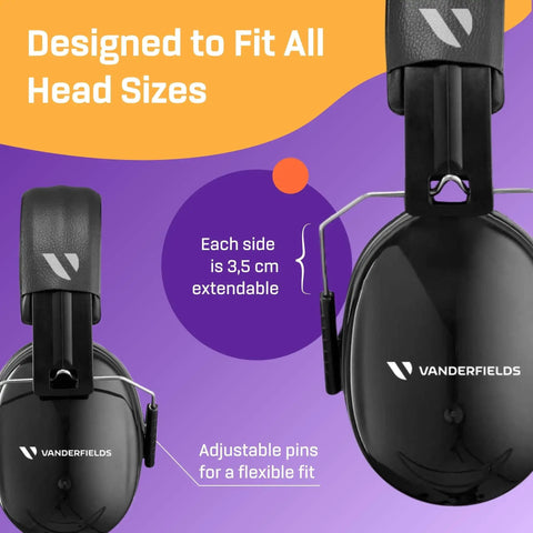 Heavy Duty Hearing Protection Earmuffs With Over 35 dB Noise Reduction At 2K Hz shown with adjustable headband for adults and teens.